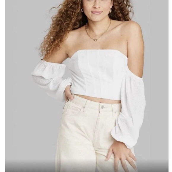 wild fable Tops - Wild Fable Target Balloon long sleeve‎ off shoulder corset top White Size S NEW!